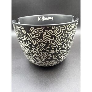 Keith Haring Large Black White Stoneware Bowl Sakura Artestar 6” x 5”